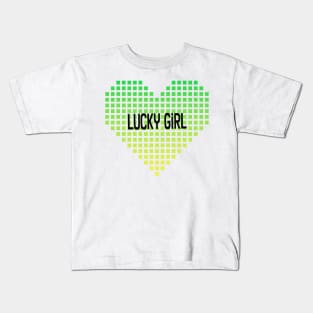 Lucky Girl Pixel Gradient Heart Kids T-Shirt